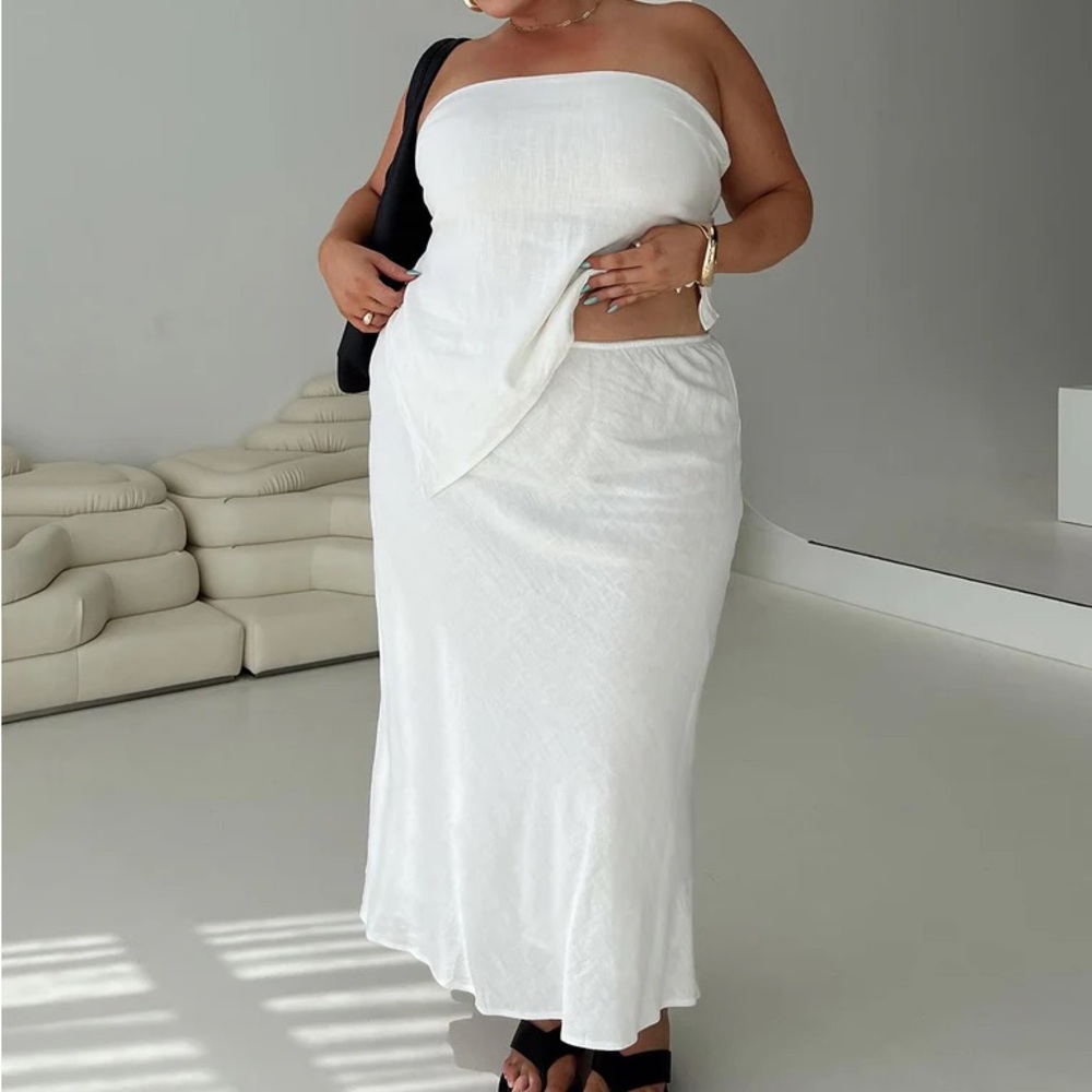 Princess Polly Ermias Linen Blend Midi Skirt White Curve